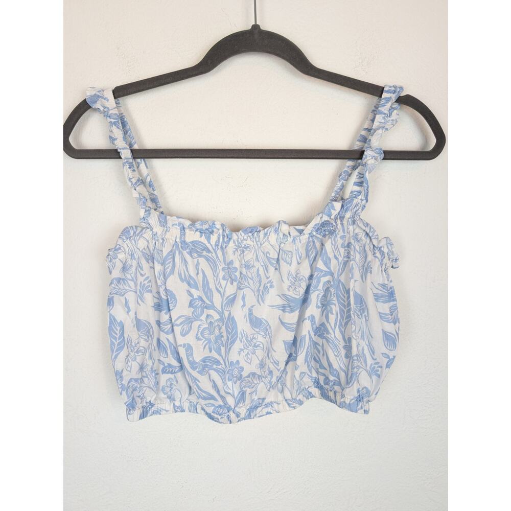 Intermix Crop Top Beach Club Floral Ruffle Babydoll Boho Blue White Size XS